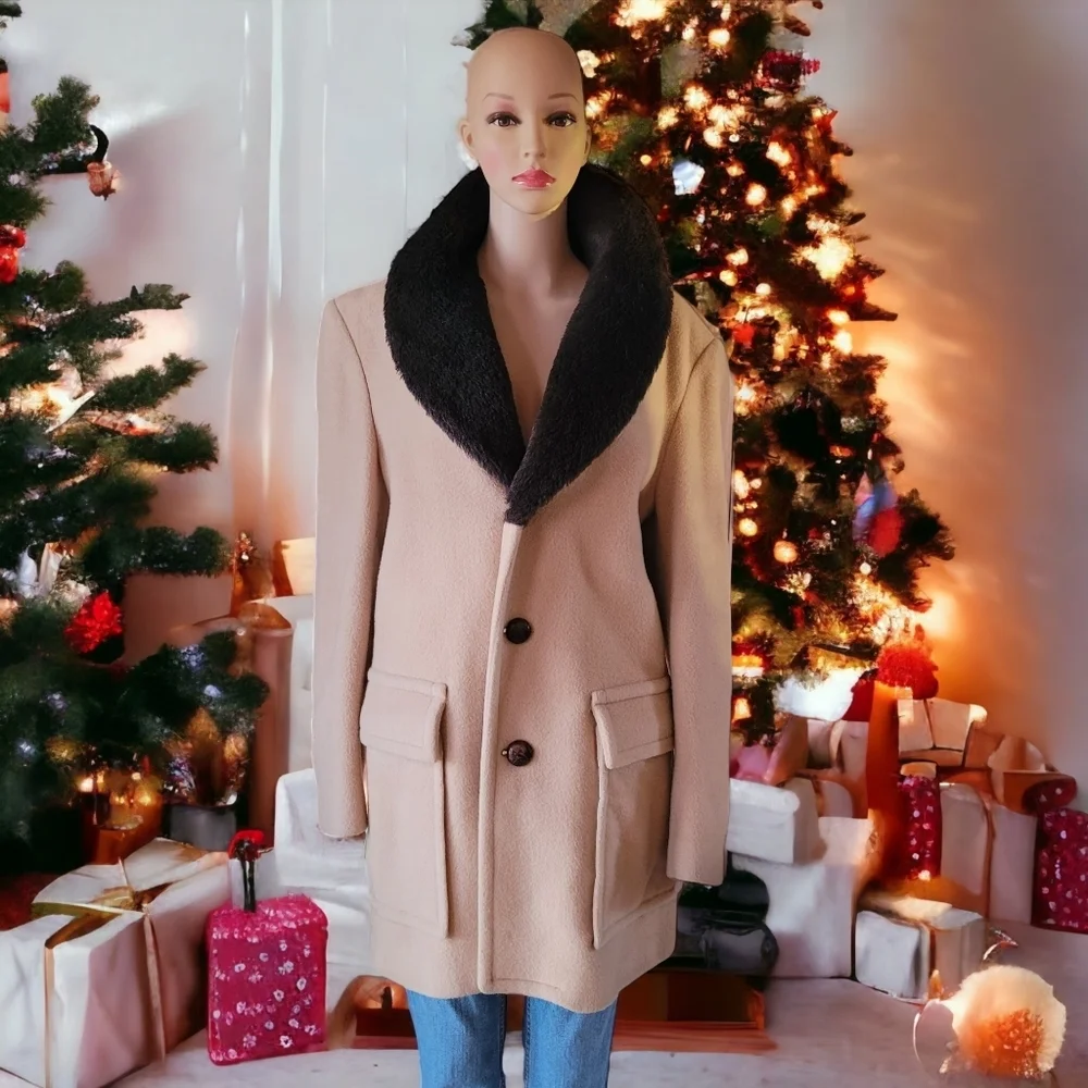 Vintage Pendleton Tan Wool Overcoat Peacoat Breasted Coat Jacket Women's Large - Picture 1 of 10